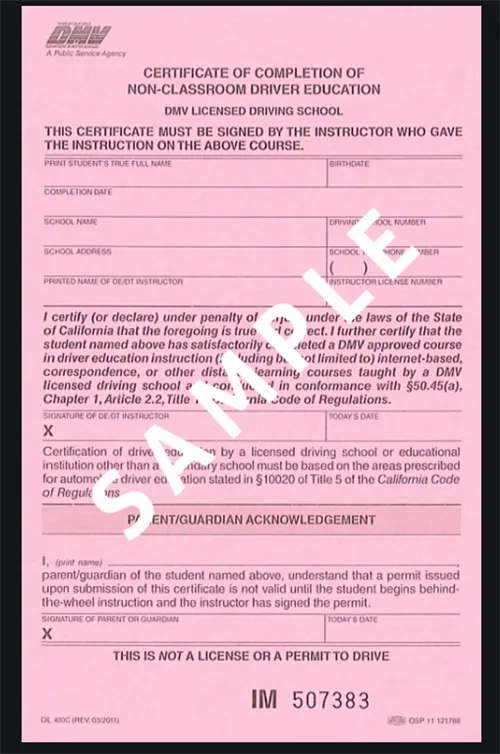 California Drivers Ed for Auditory Learners and Certificate